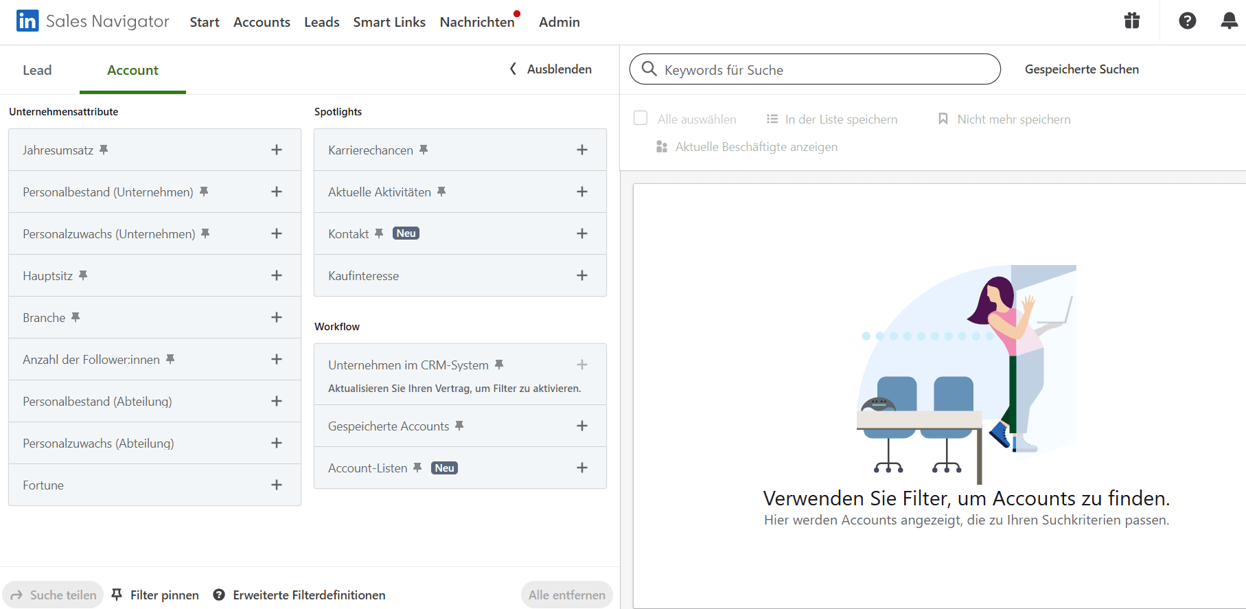 Sales Navigator şirket ve account filtreleri